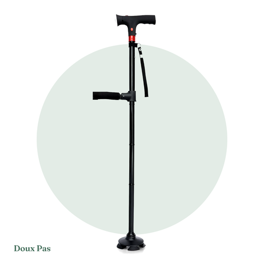 Canne pliable Doux Pas avec 2e poignée, lampe LED et socle pivotant
